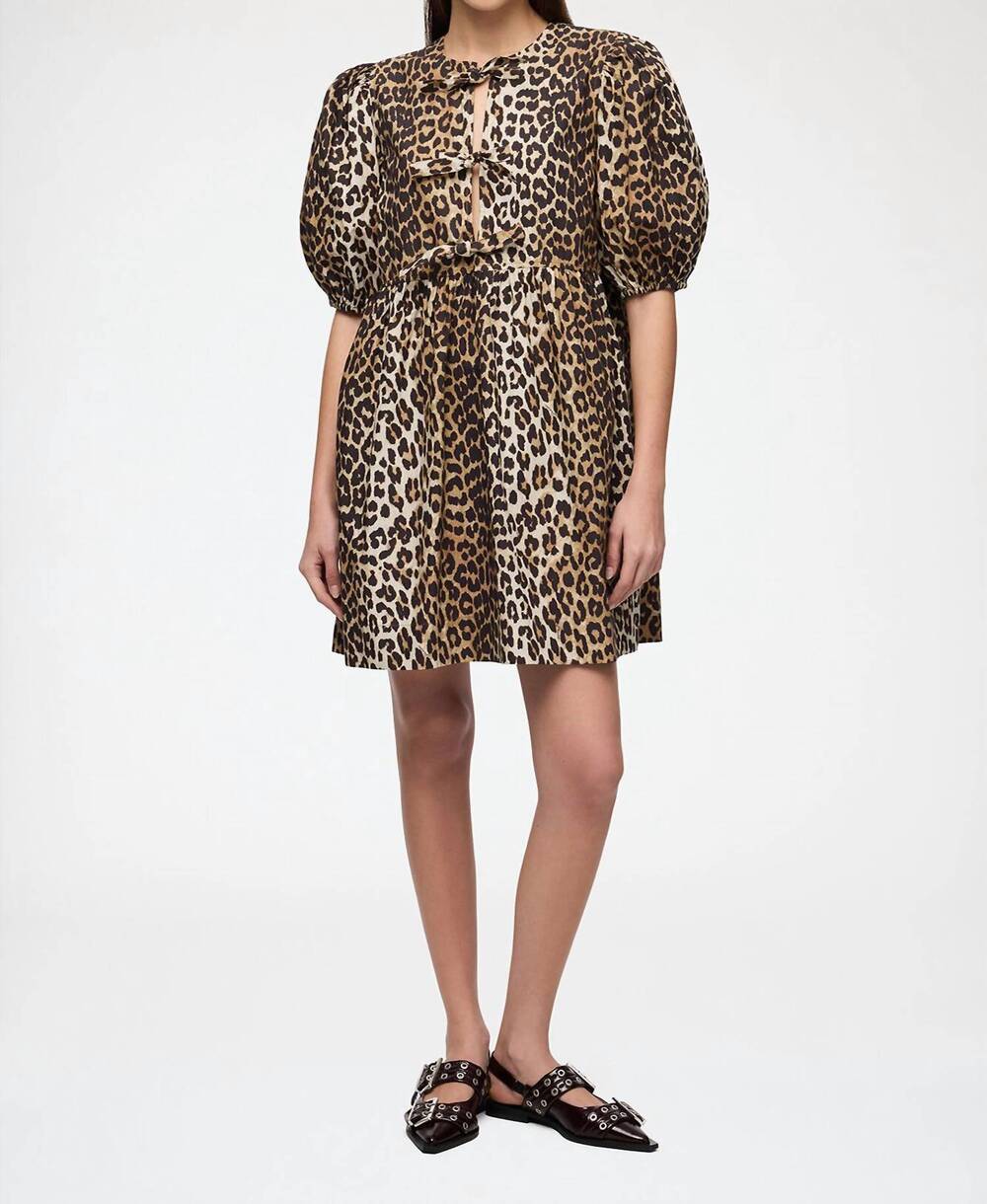NEW GANNI cotton mini dress in leopard